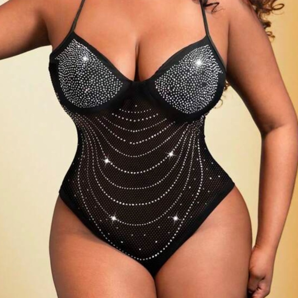 Black rhinestone bodysuit